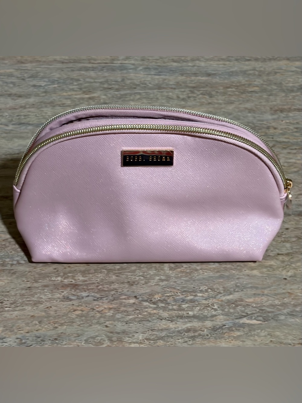 Bobbi Brown  Light Pink Shimmer Zip Cosmetic Case with Gold Logo